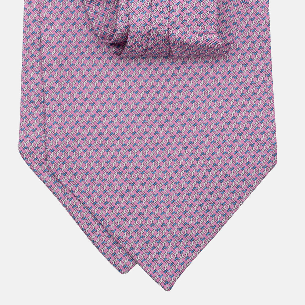 Ascot Sartoriale in Pura Seta Twill | Fatto a Mano -  Fantasia Concatenata Rosa Celeste