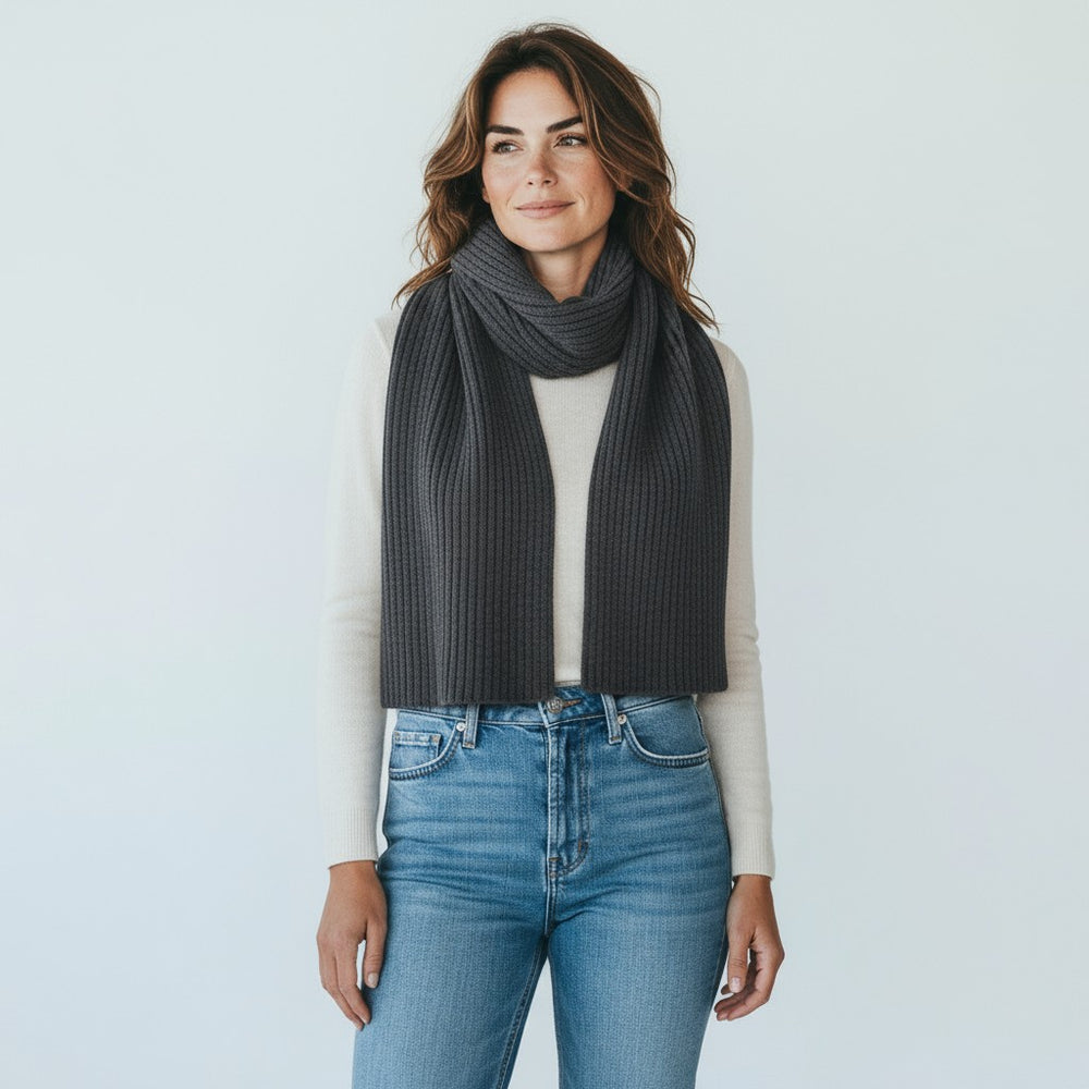 Sciarpa a Coste in 100% Cashmere | Piombo - 105
