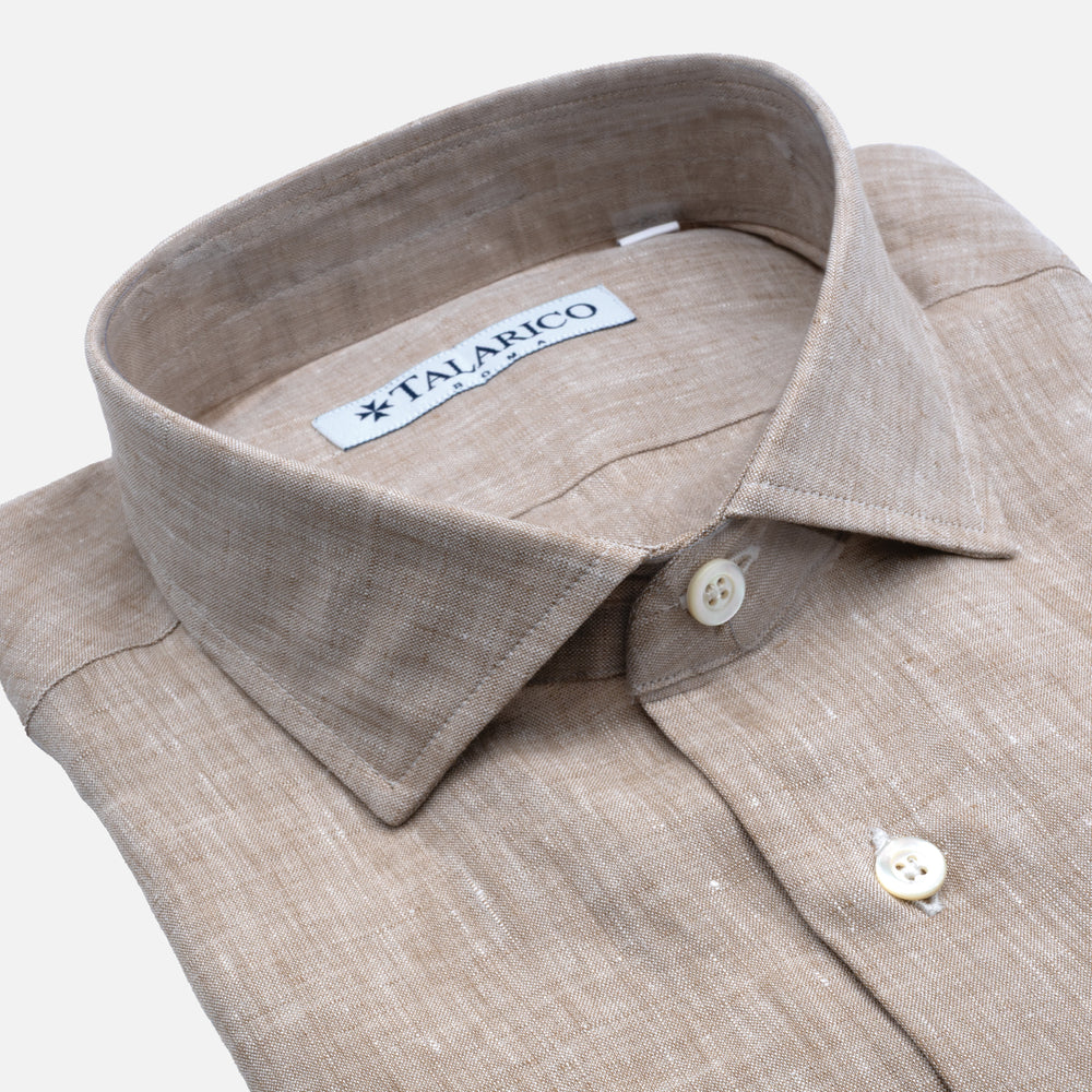 Camicia In Lino Collo alla Francese Sabbia