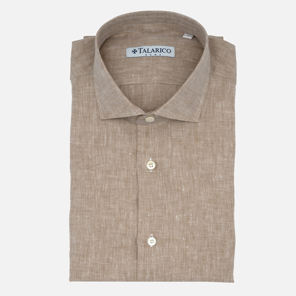 Camicia In Lino Collo alla Francese Sabbia