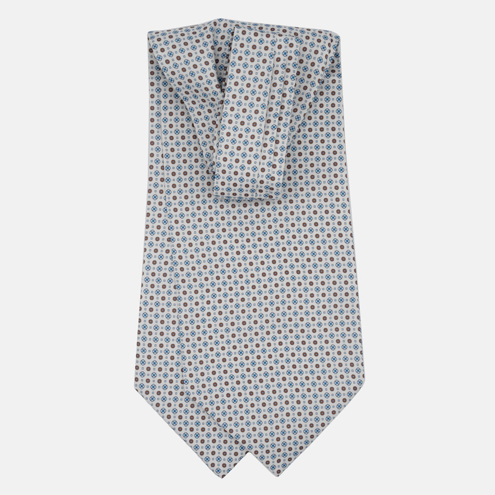 Ascot Sartoriale in Pura Seta Twill | Fatto a Mano - Fantasia Geometrica Bianco
