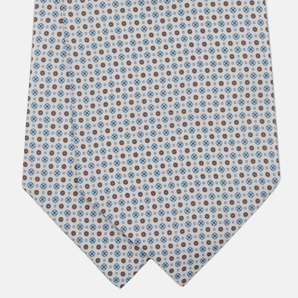 Ascot Sartoriale in Pura Seta Twill | Fatto a Mano - Fantasia Geometrica Bianco