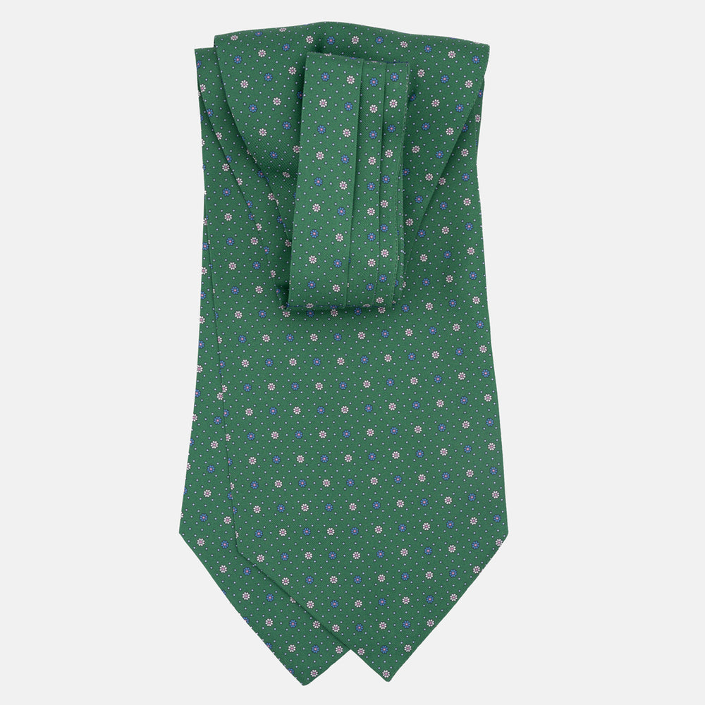 Ascot Sartoriale in Pura Seta Twill | Fatto a Mano -  Fantasia Floreale Verde