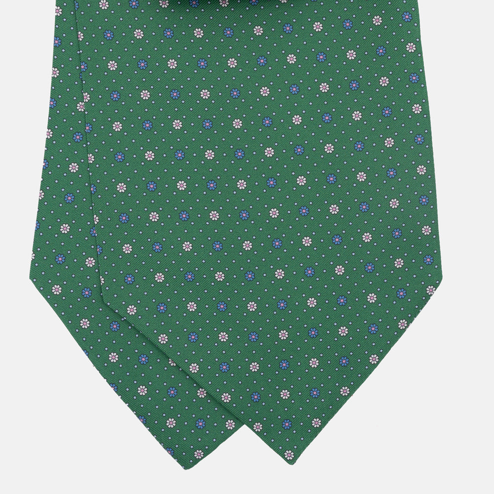 Ascot Sartoriale in Pura Seta Twill | Fatto a Mano -  Fantasia Floreale Verde