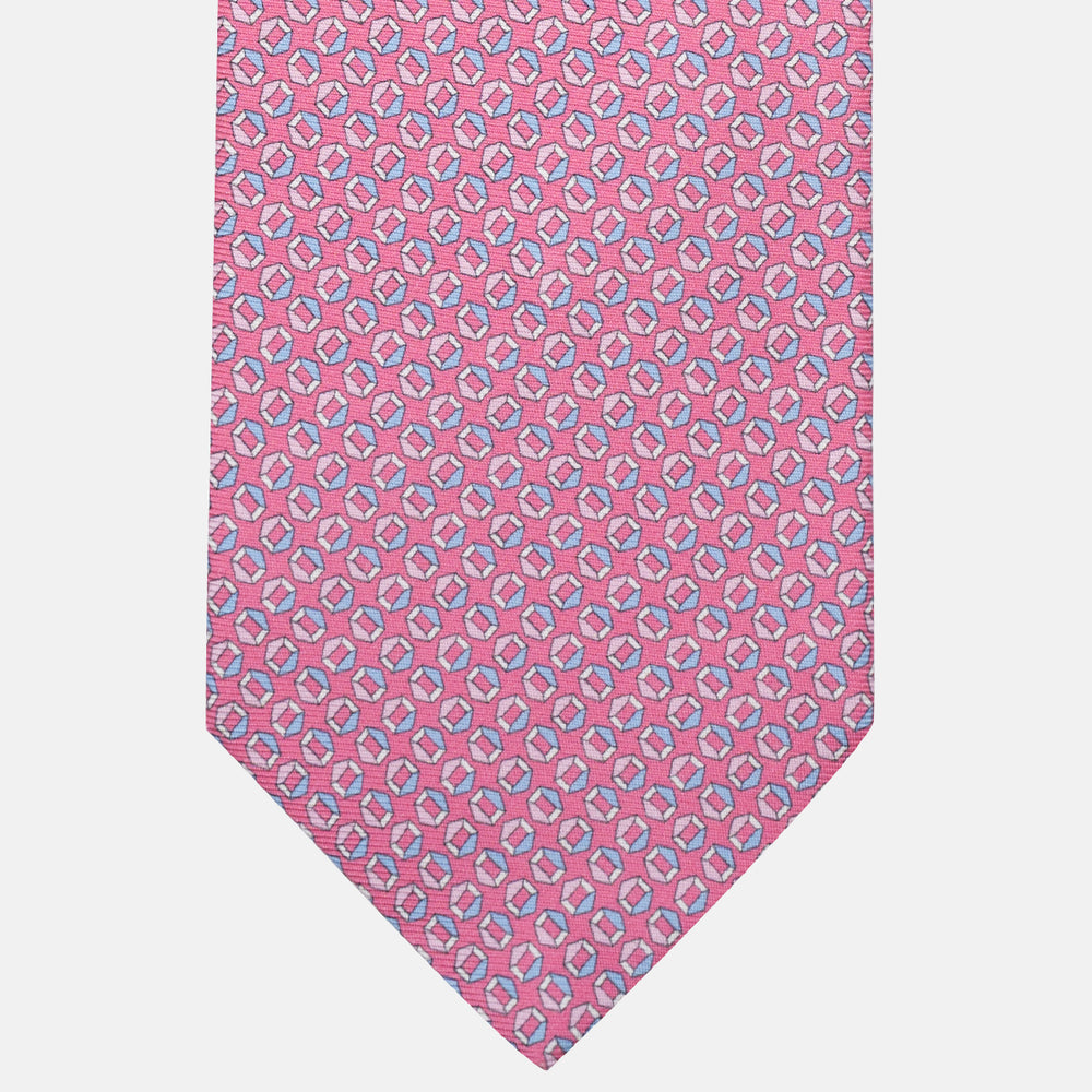 Cravatta 3 pieghe in Seta Fantasia Geometrica, Rosa - MO9983