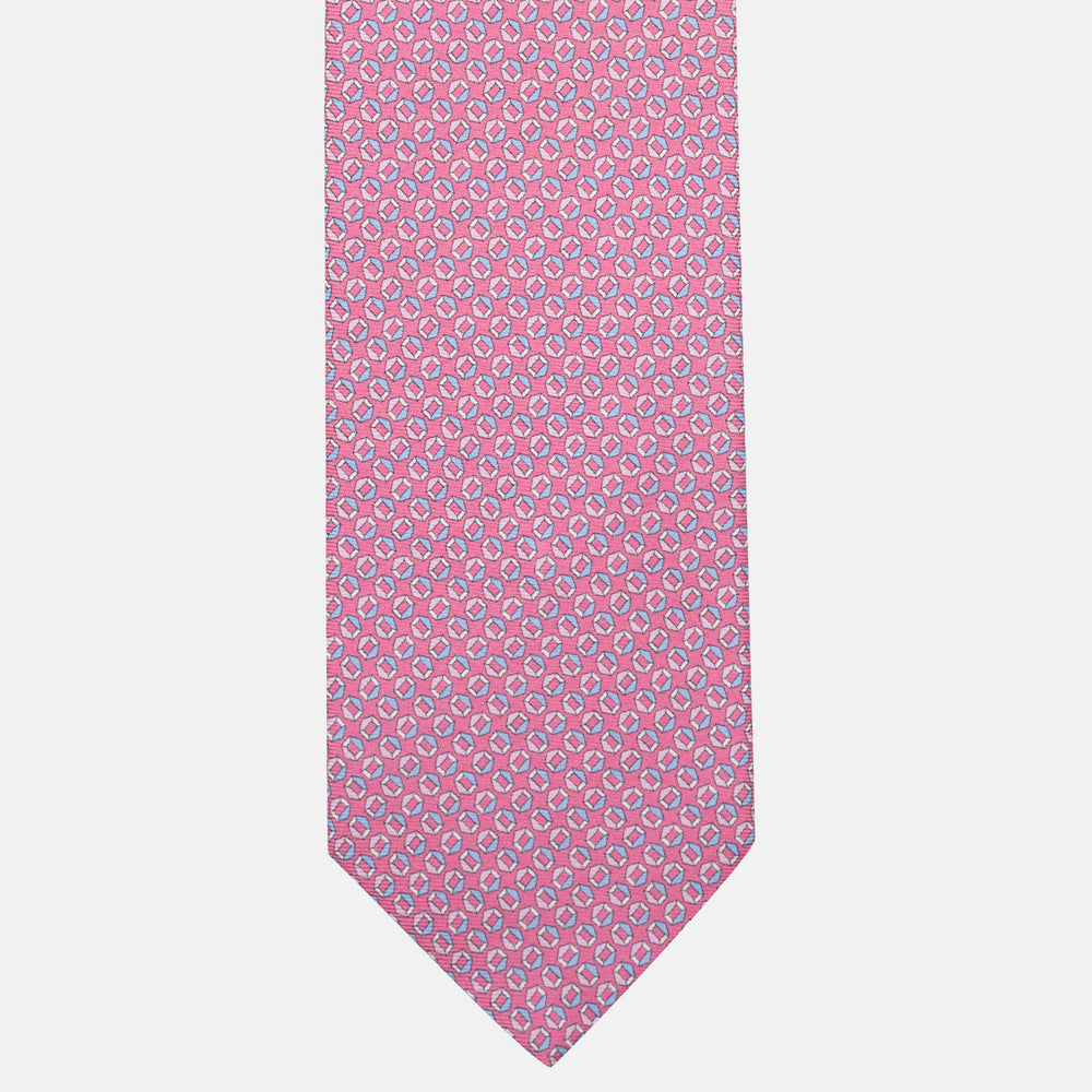 Cravatta 3 pieghe in Seta Fantasia Geometrica, Rosa - MO9983