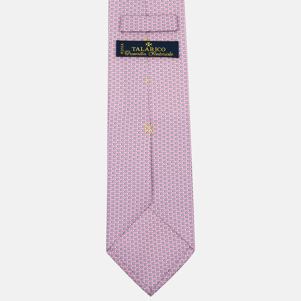 Cravatta 3 pieghe in Seta Fantasia Geometrica, Rosa - M49800