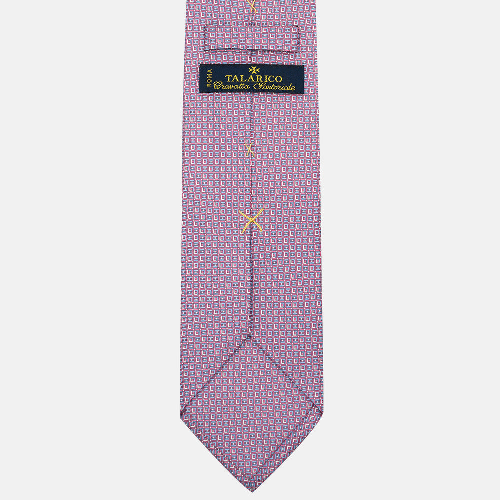 Cravatta 3 pieghe in Seta Fantasia Geometrica, Rosa - M49796