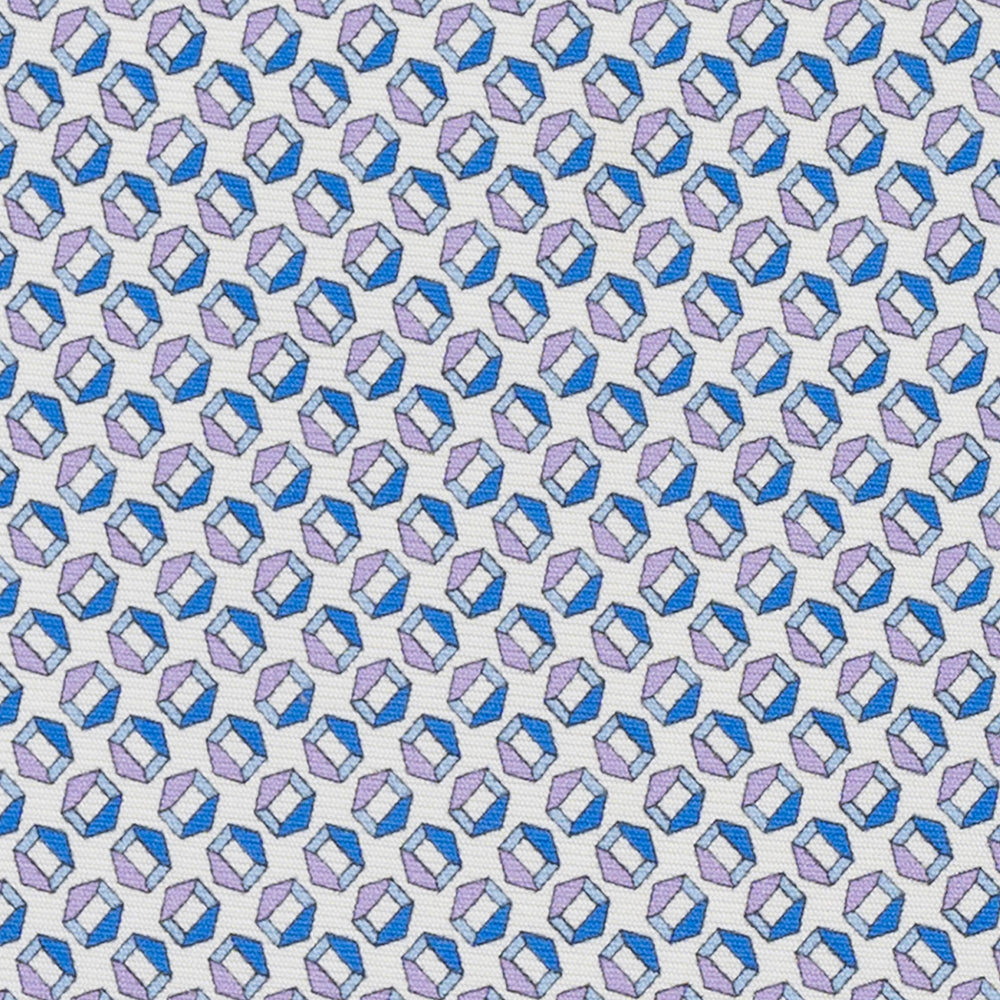 Cravatta 3 pieghe in Seta Fantasia Geometrica, Bianco Azzurro - MO9983