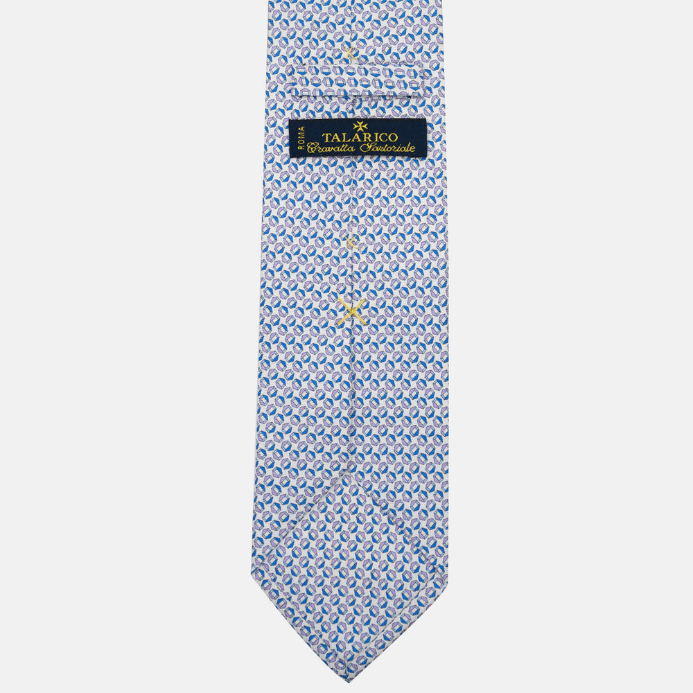 Cravatta 3 pieghe in Seta Fantasia Geometrica, Bianco Azzurro - MO9983