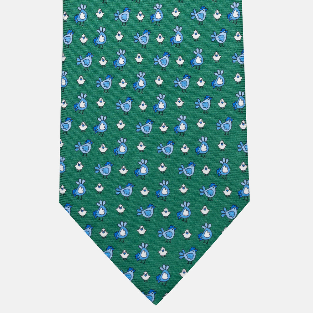 Cravatta 3 pieghe in Seta Fantasia Pulcini, Verde - M55268