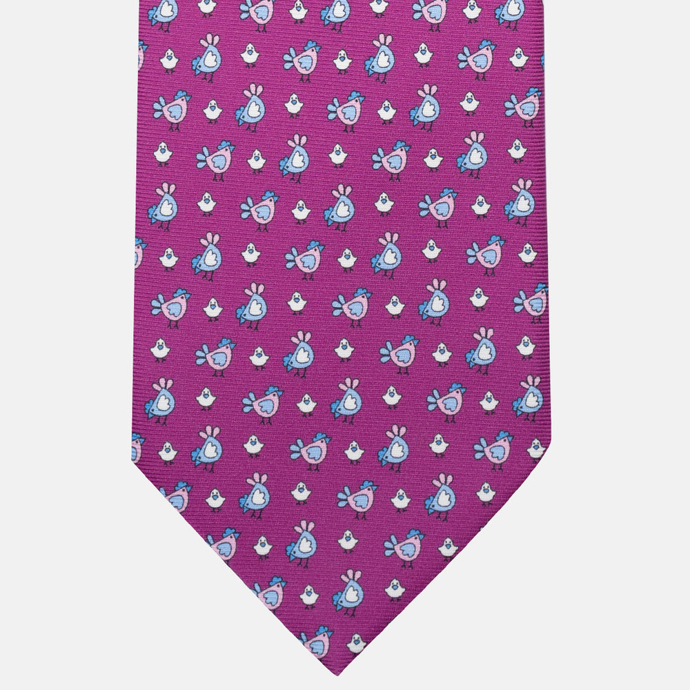 Cravatta 3 pieghe in Seta Fantasia Pulcini, Magenta - M55268