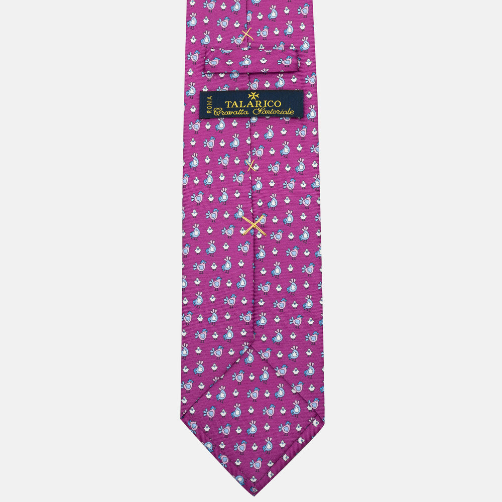 Cravatta 3 pieghe in Seta Fantasia Pulcini, Magenta - M55268