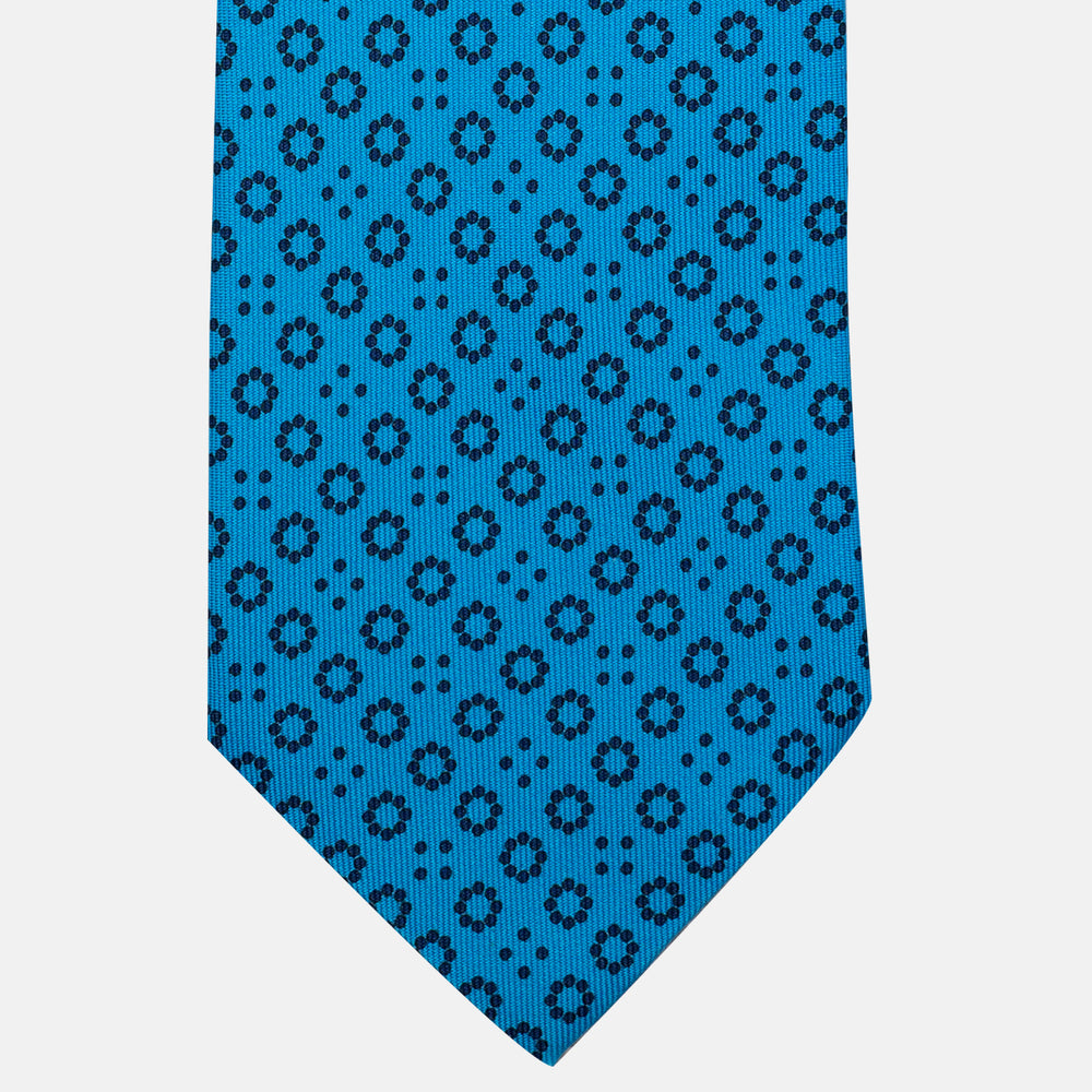 Turquoise Geometric Pattern 3-Fold Silk Tie - DSC_4407