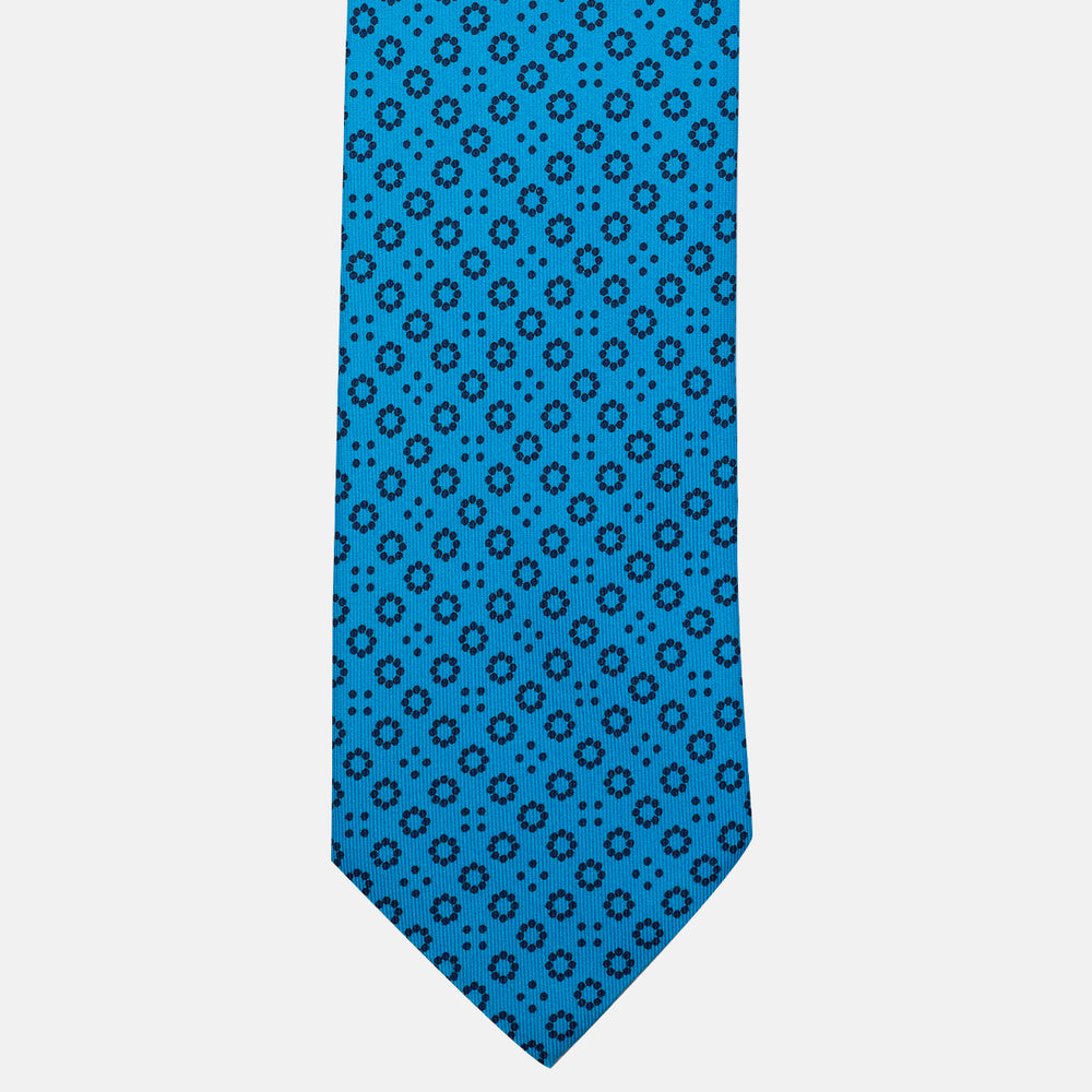 Turquoise Geometric Pattern 3-Fold Silk Tie - DSC_4407
