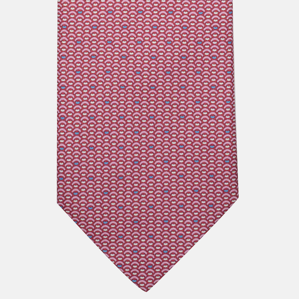 Red Geometric Pattern 3-Fold Silk Tie - DSC_4428
