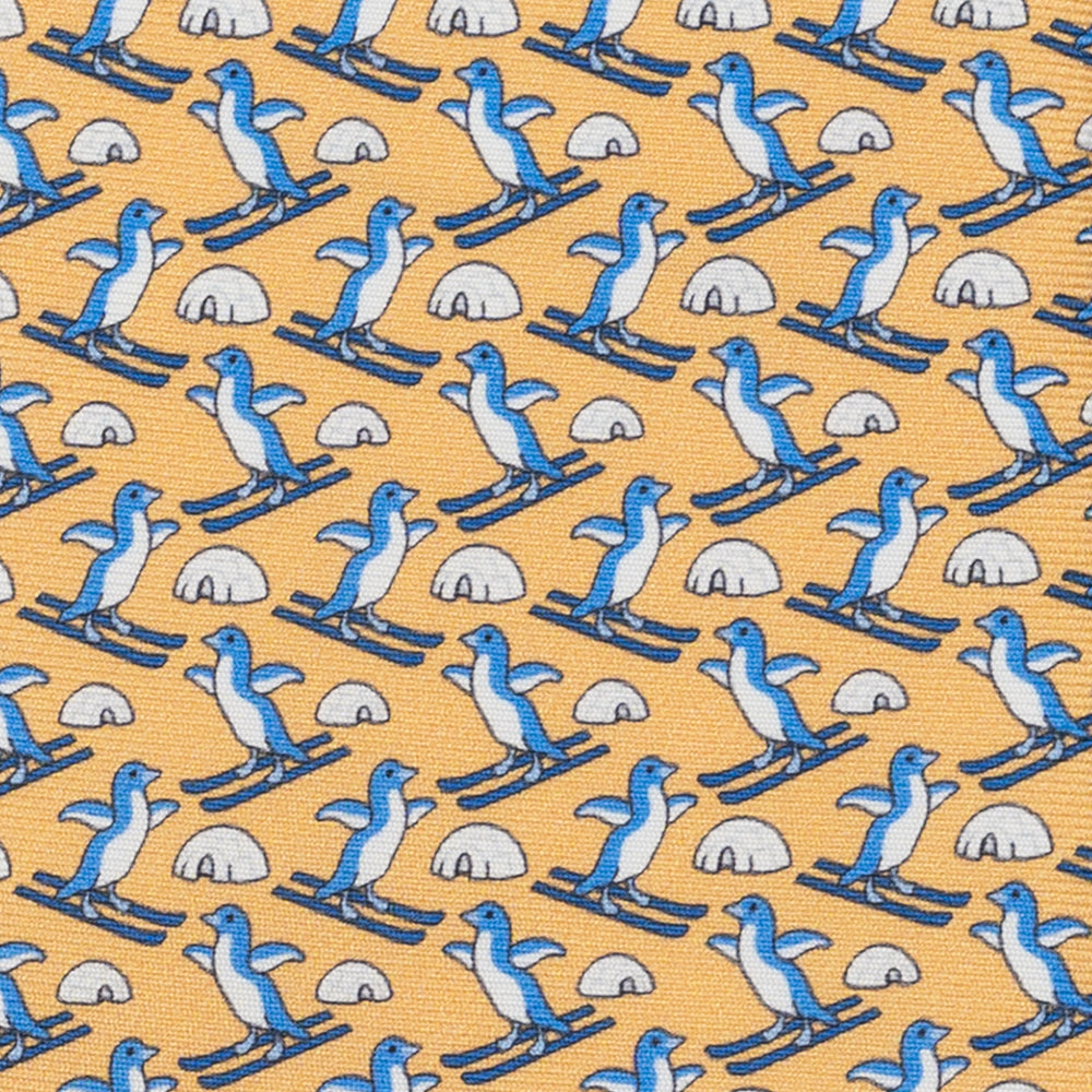 3-Fold Silk Tie with Penguin Pattern, Yellow - DSC_4843