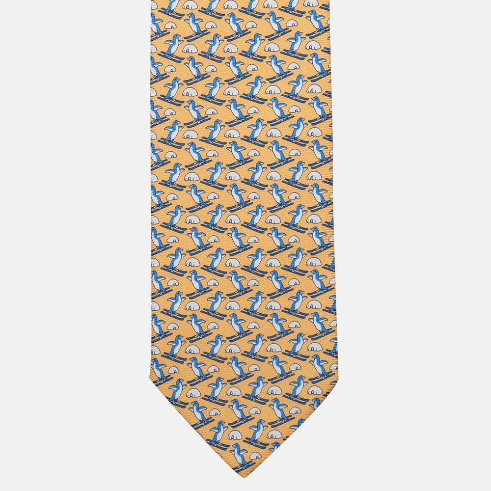 3-Fold Silk Tie with Penguin Pattern, Yellow - DSC_4843