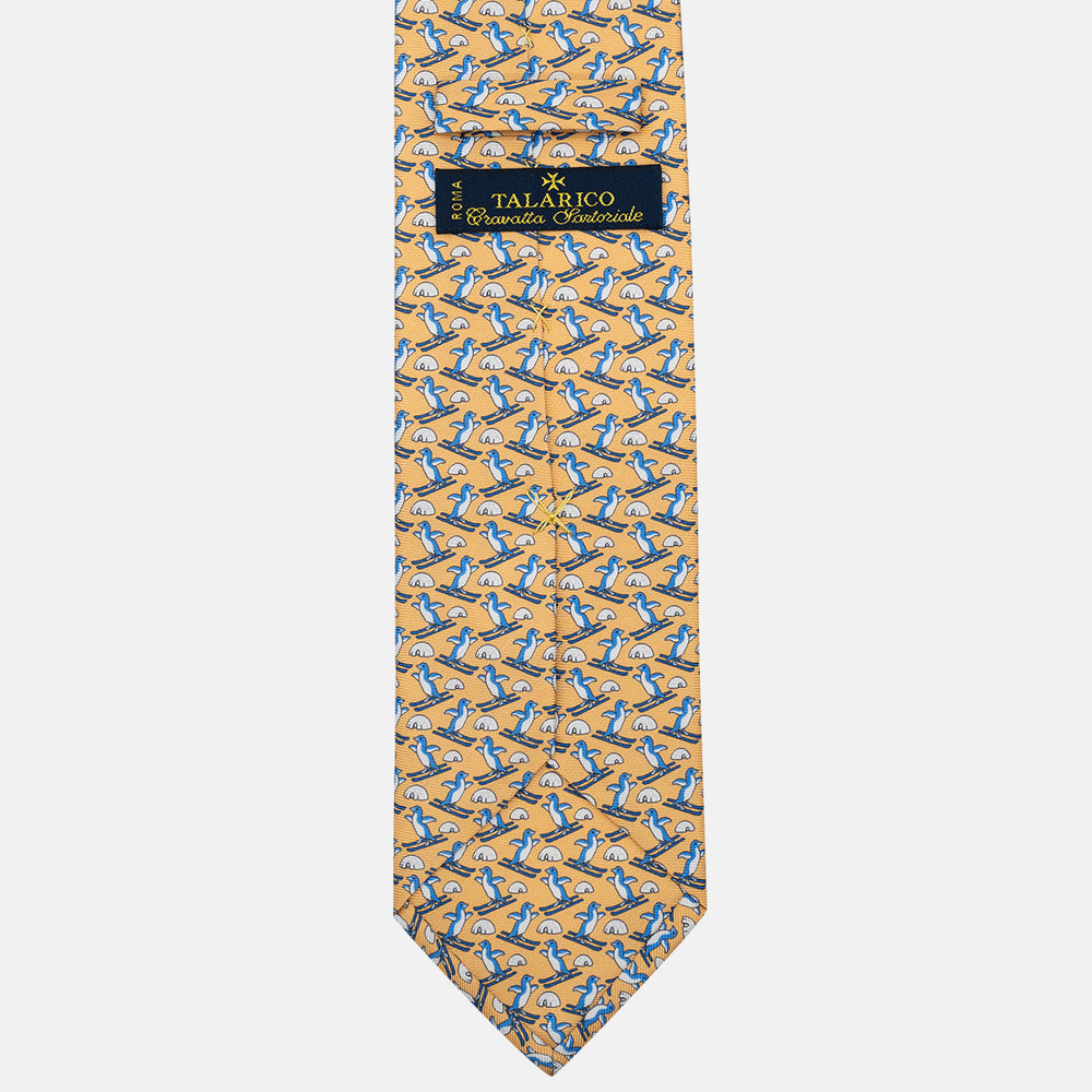 3-Fold Silk Tie with Penguin Pattern, Yellow - DSC_4843