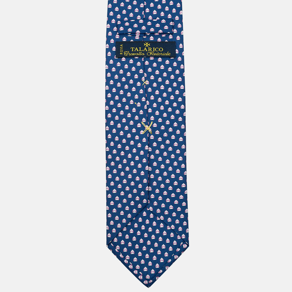 Cravatta 3 pieghe in Seta Fantasia Lettera, Blu Rosa - M49541