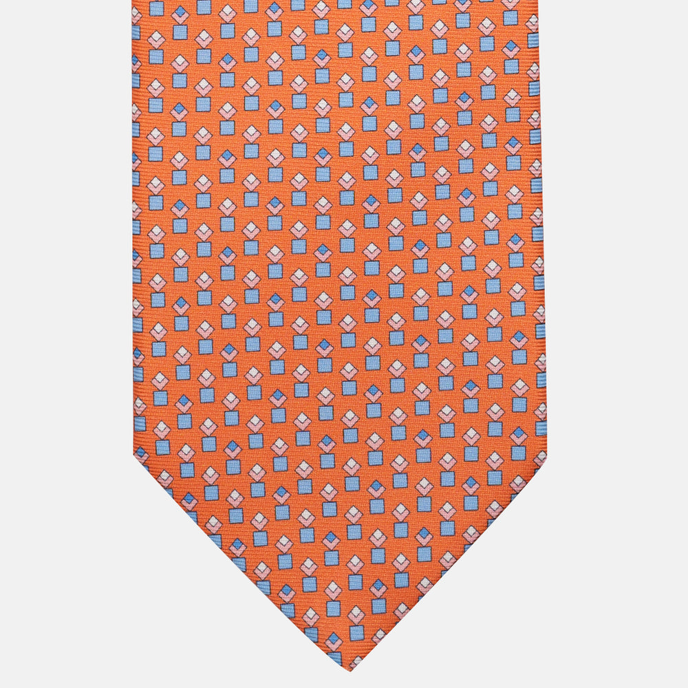 Cravatta 3 pieghe in Seta Fantasia Geometrica, Arancione Rosa - M34186