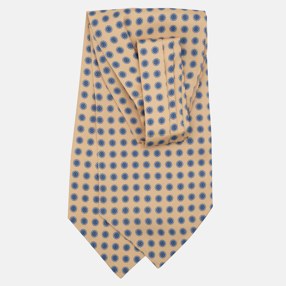 Ascot Sartoriale in Pura Seta Twill | Fatto a Mano -  Fantasia Floreale Giallo