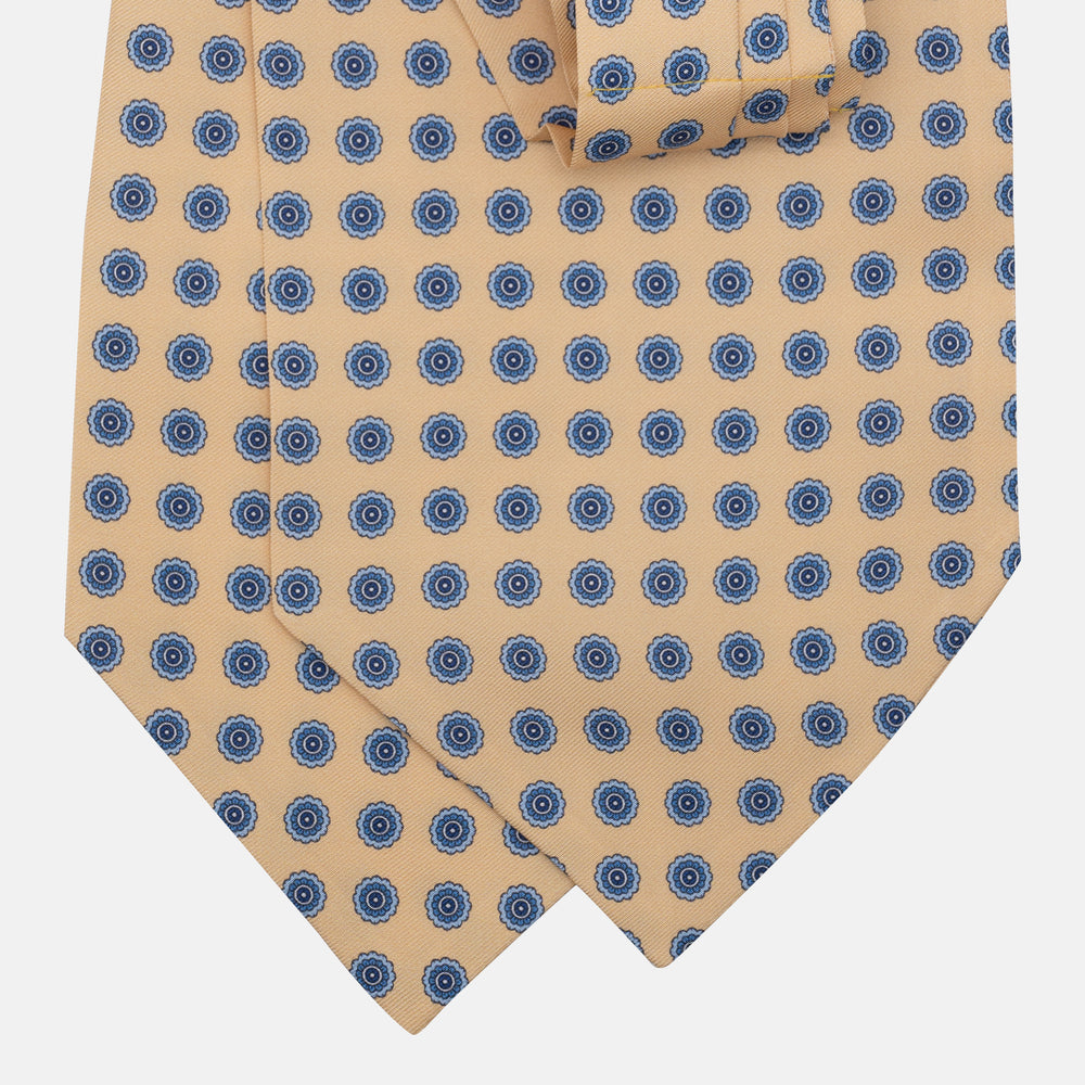 Ascot Sartoriale in Pura Seta Twill | Fatto a Mano -  Fantasia Floreale Giallo