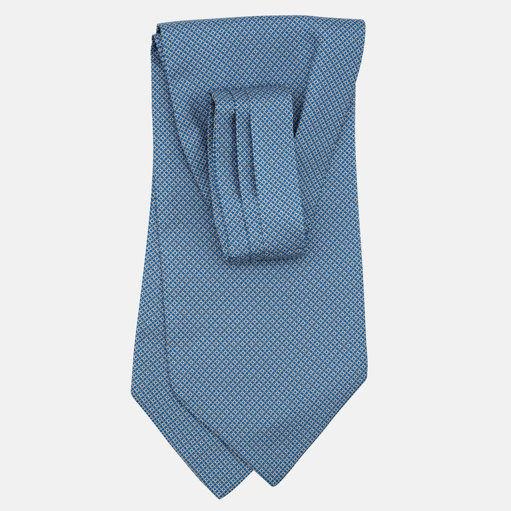 Ascot Sartoriale in Pura Seta Twill | Fatto a Mano -  Fantasia Geometrica Blu Grigio
