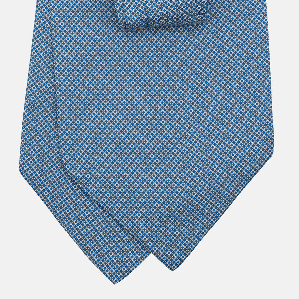 Ascot Sartoriale in Pura Seta Twill | Fatto a Mano -  Fantasia Geometrica Blu Grigio