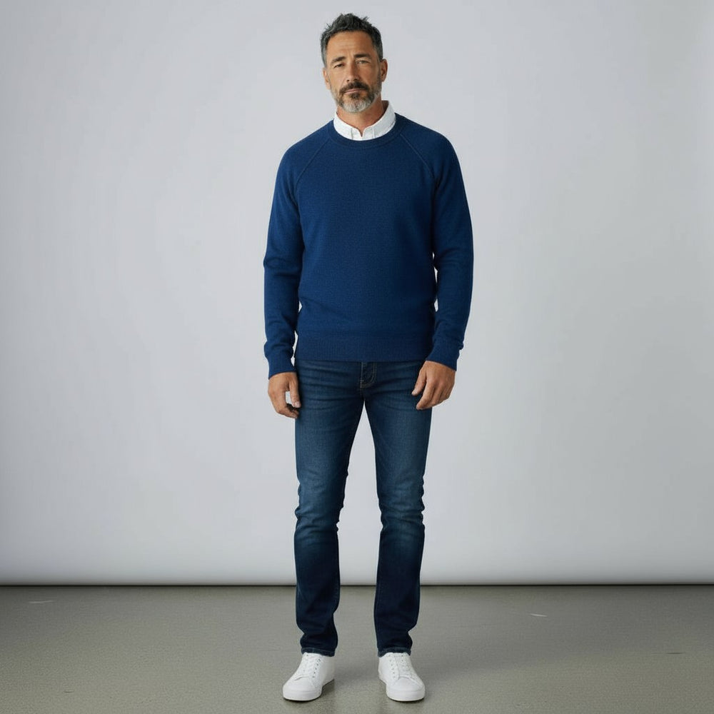 Felpa Girocollo in 100% Cashmere | Colore Blu Melange - 0806