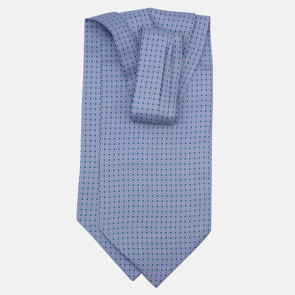 Ascot Sartoriale in Pura Seta Twill | Fatto a Mano -  Fantasia Floreale Lilla