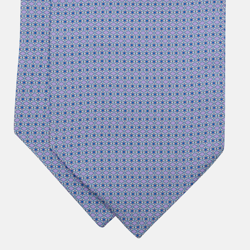 Ascot Sartoriale in Pura Seta Twill | Fatto a Mano -  Fantasia Floreale Lilla