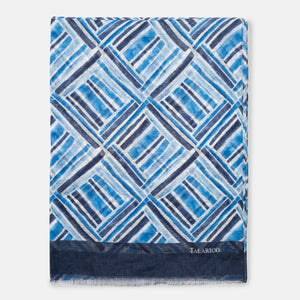 Sciarpa Coprispalle Forte Dei Marmi in Puro Lino Azzurro con Motivo Geometrico | Made in Italy