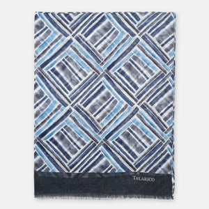 Sciarpa Coprispalle Forte Dei Marmi in Puro Lino Blu con Motivo Geometrico | Made in Italy