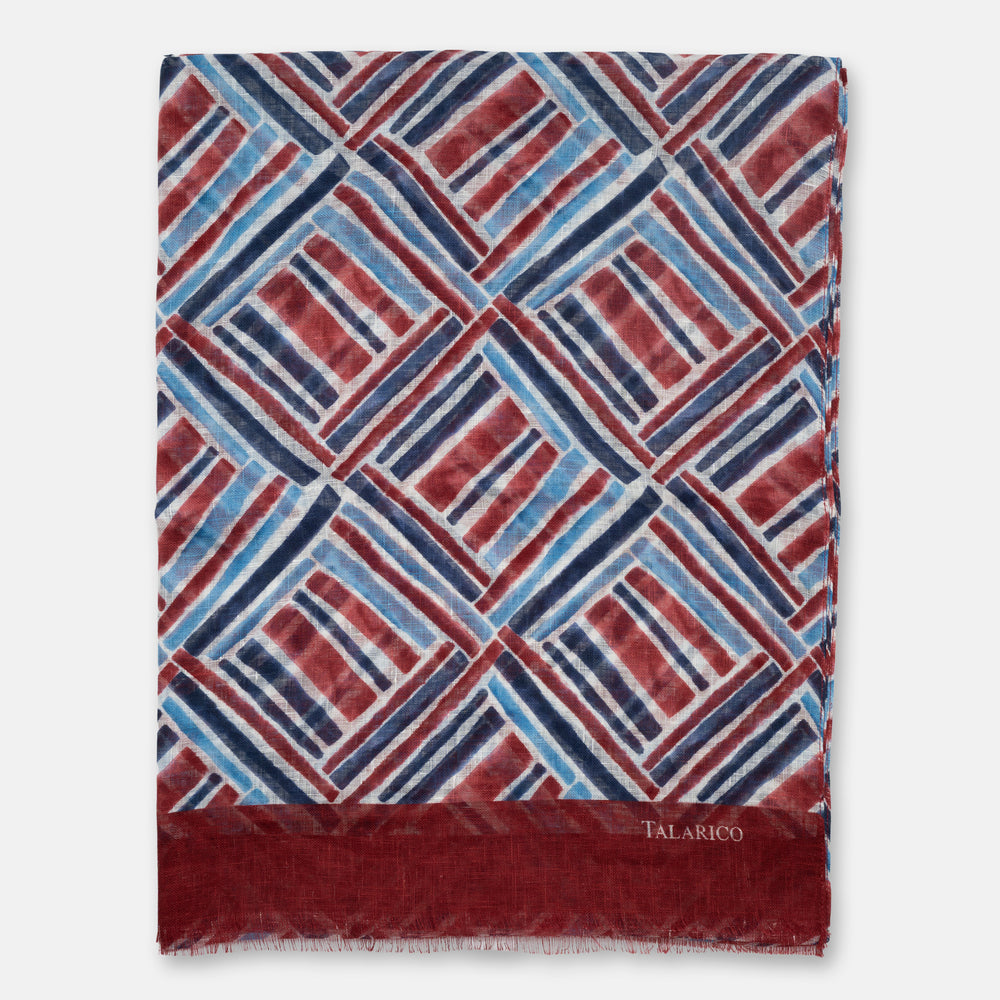 Sciarpa Coprispalle Forte Dei Marmi in Puro Lino Rosso con Motivo Geometrico | Made in Italy