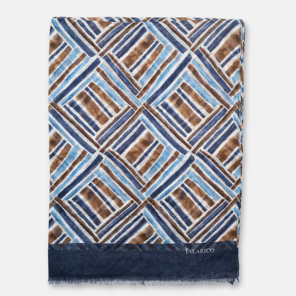 Sciarpa Coprispalle Forte Dei Marmi in Puro Lino Marrone con Motivo Geometrico | Made in Italy