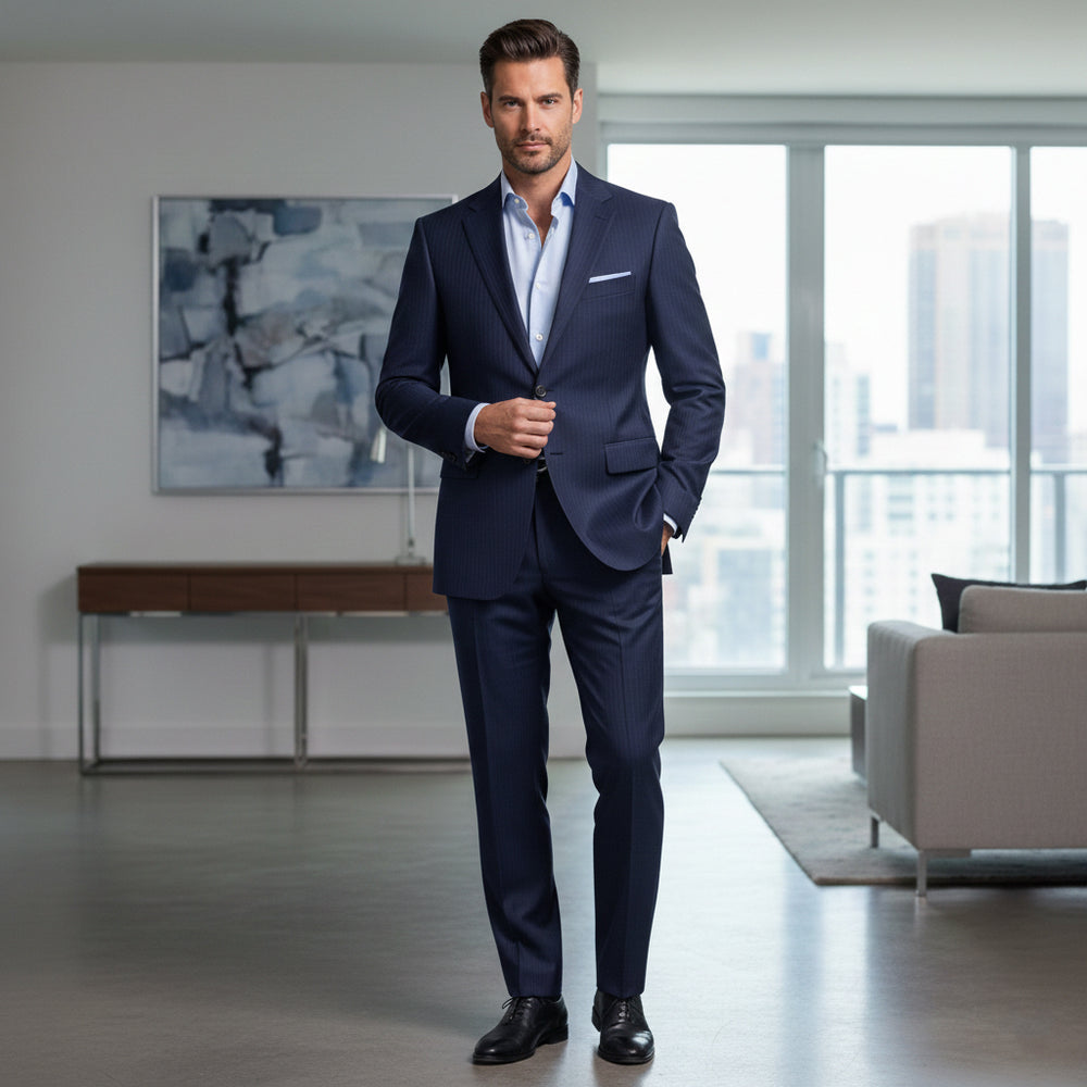 Abito  Sartoriale Talarico  in Lana E. Zegna - Blu a Righe Tono su Tono