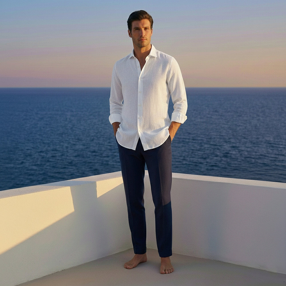 Camicia In Lino Collo alla Francese Bianca