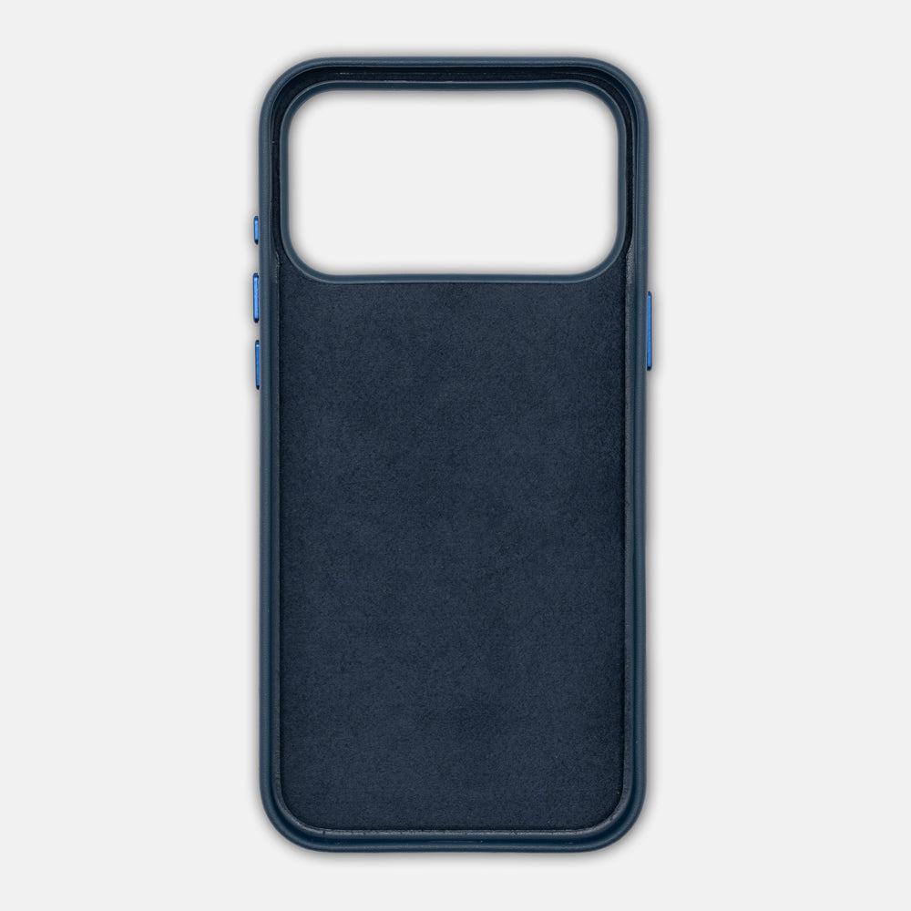 Custodia Rigida in Pelle per iPhone 17 Pro Max | Eccellenza su Grande Scala | Blu