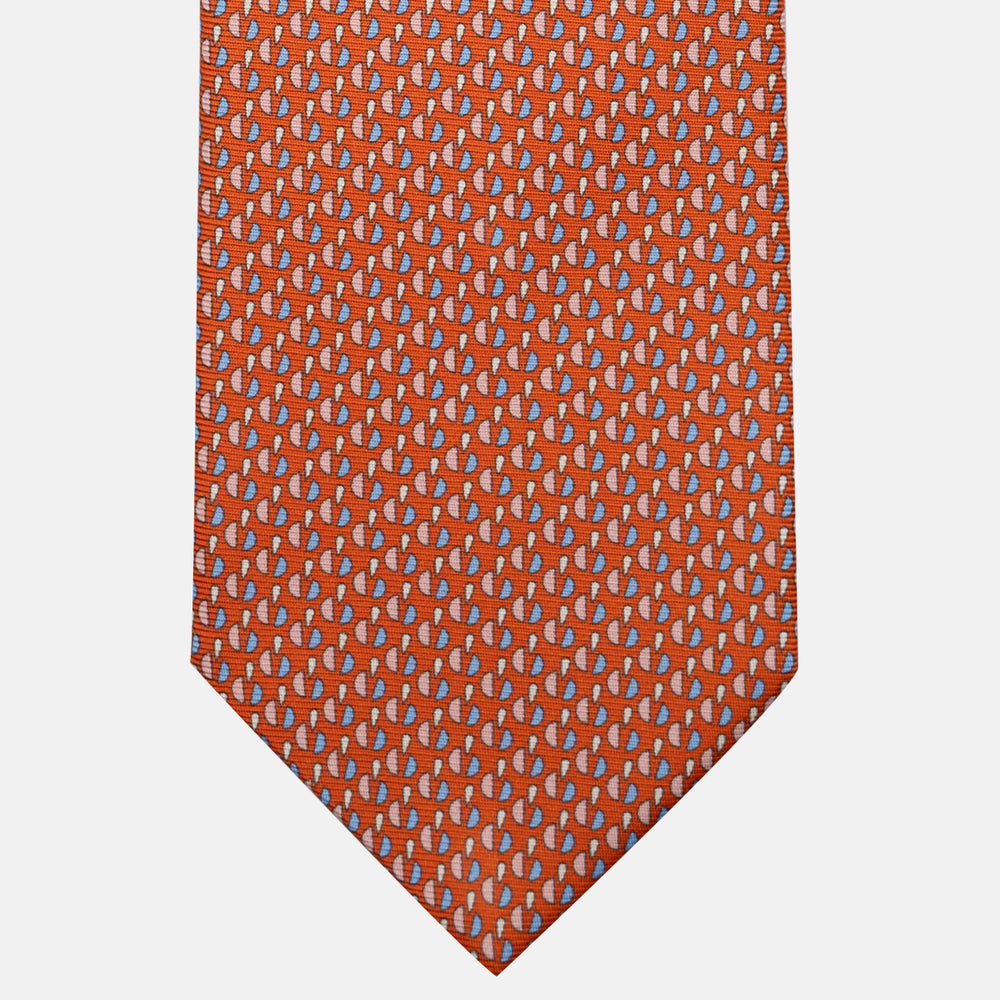 3-Fold Silk Tie, Micro Pattern, Orange - JA055921-2