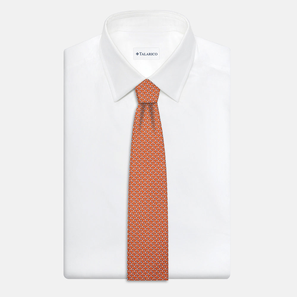 3-Fold Silk Tie, Micro Pattern, Orange - JA055921-2