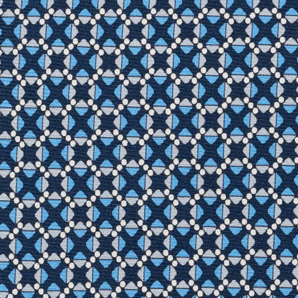 3-Fold Silk Tie, Geometric Pattern, Blue and Grey - JA055942-1