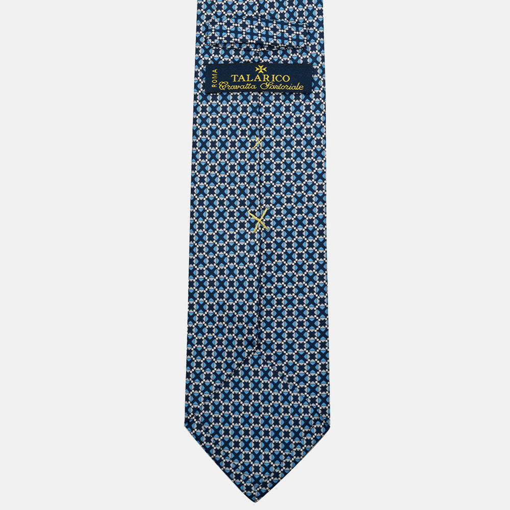 3-Fold Silk Tie, Geometric Pattern, Blue and Grey - JA055942-1