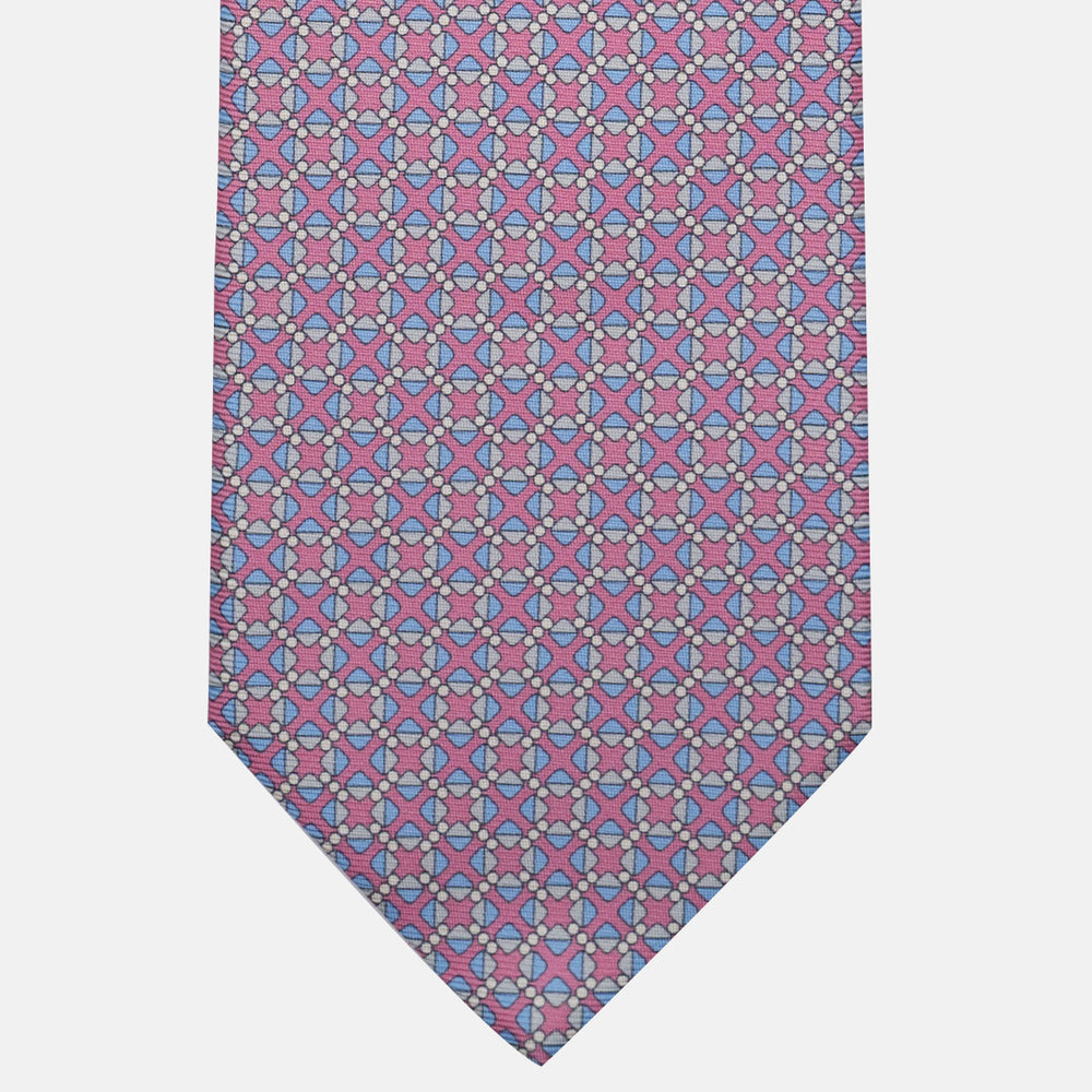 3-Fold Silk Tie, Geometric Pattern, Pink - JA055942-2