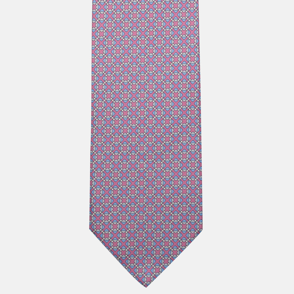 3-Fold Silk Tie, Geometric Pattern, Pink - JA055942-2