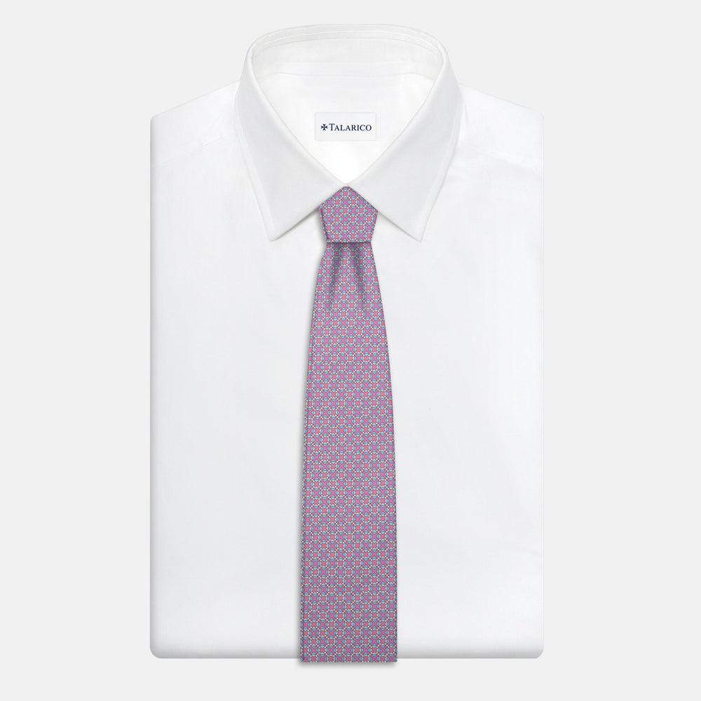 3-Fold Silk Tie, Geometric Pattern, Pink - JA055942-2