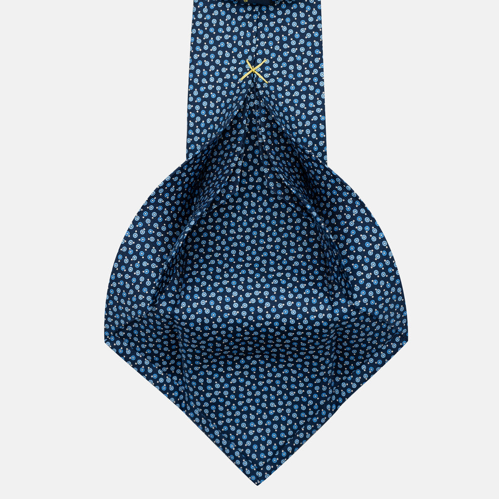 Cravatta 7 pieghe sartoriale in pura seta Micro Fantasia Blu Celeste - JA055946-1