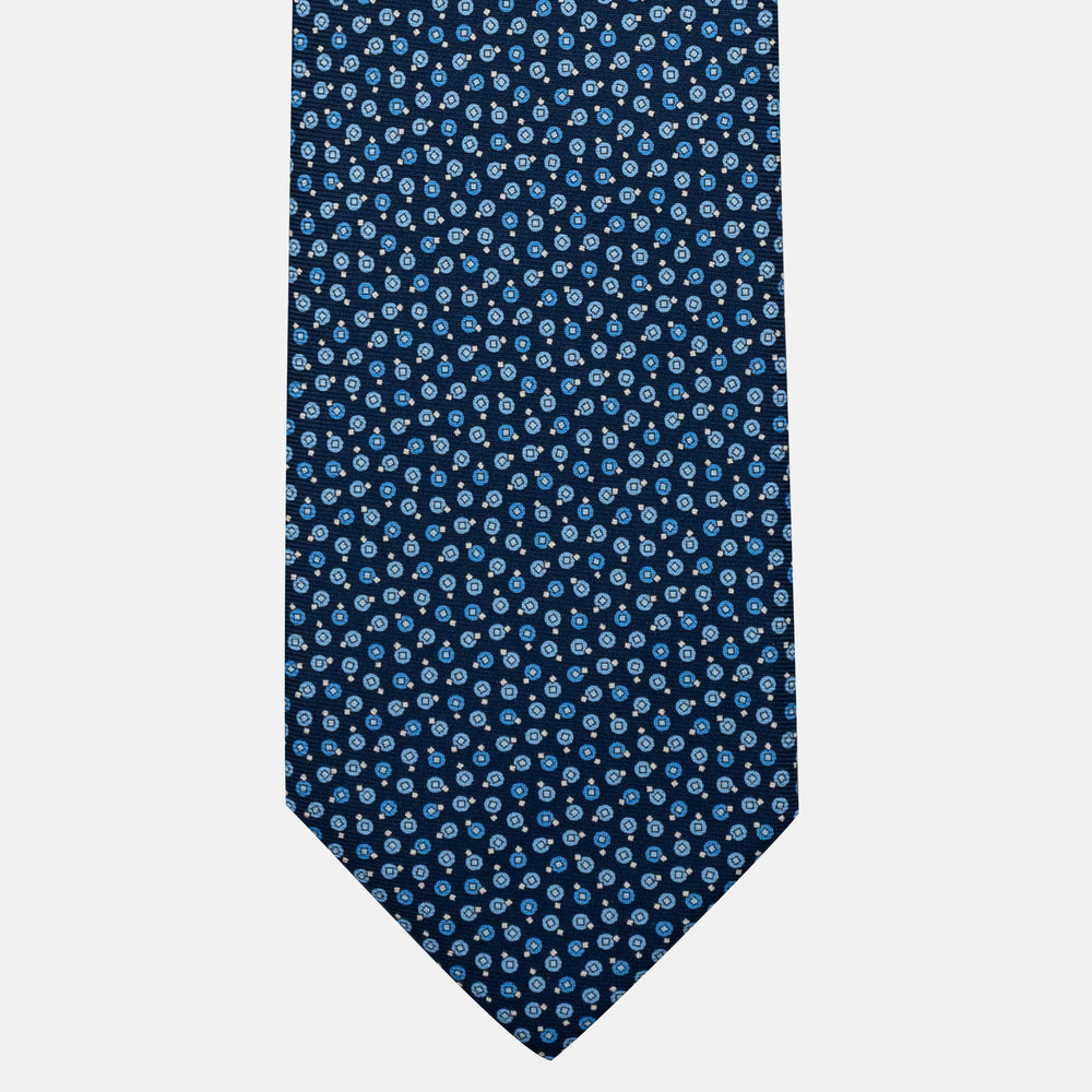 Cravatta 7 pieghe sartoriale in pura seta Micro Fantasia Blu Celeste - JA055946-1
