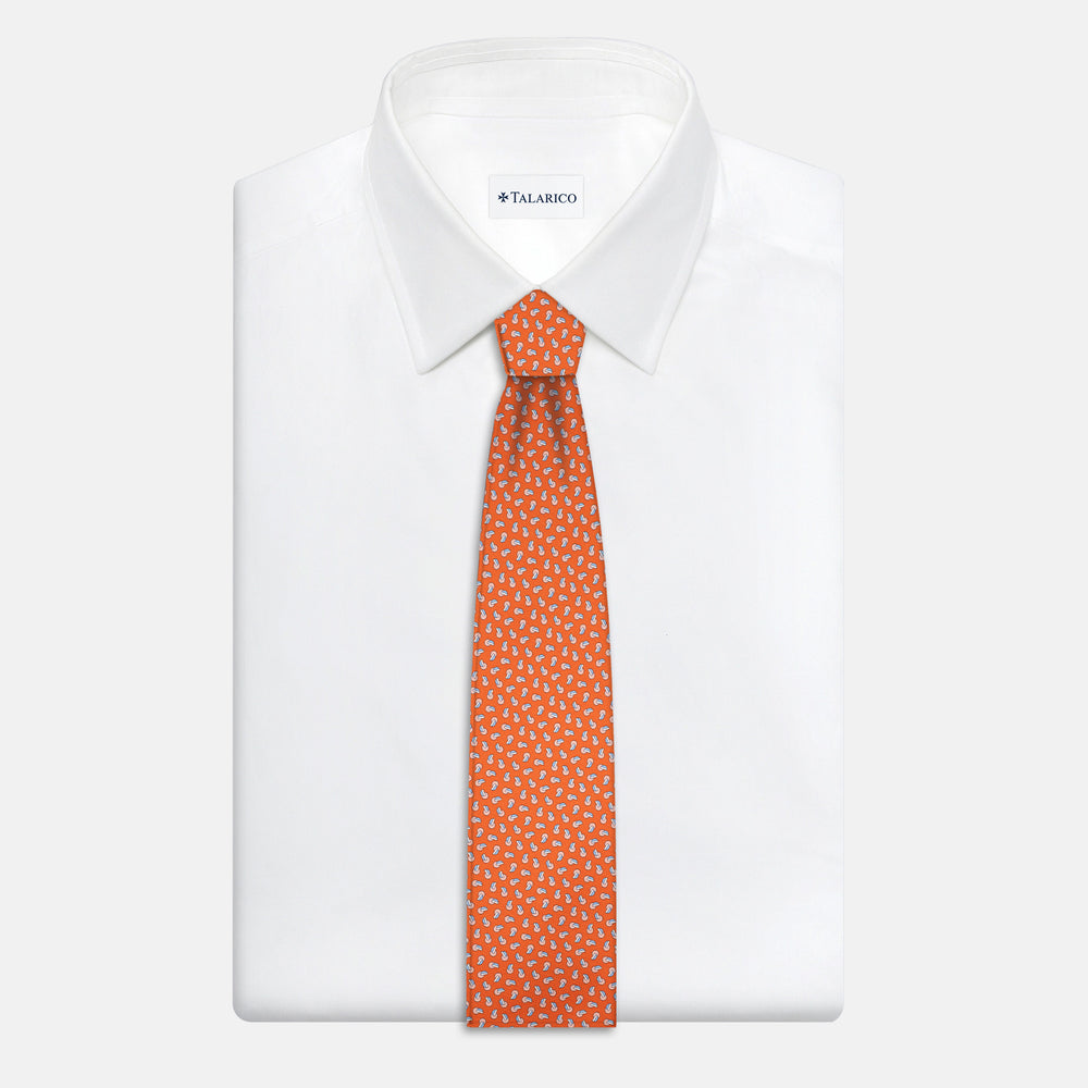 3-Fold Silk Tie, Micro Pattern, Orange - JA056129-3