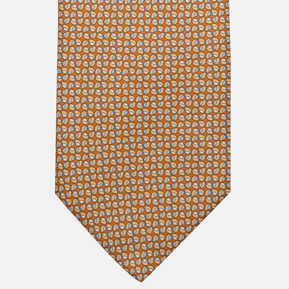 3-Fold Silk Tie, Geometric Pattern, Ochre - JA056132-3